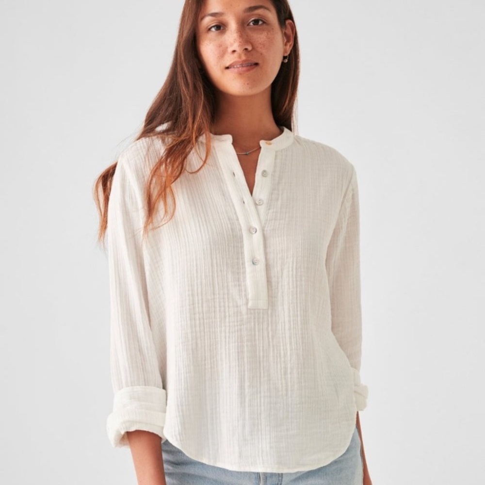 Faherty Dream Cotton Collarless Shirt White Size XS NWT